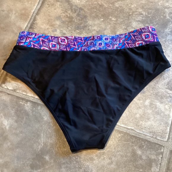 Boho Black Purple Pink Printed High Waist Bikini Swim Bottoms * Medium * NEW - Picture 3 of 7